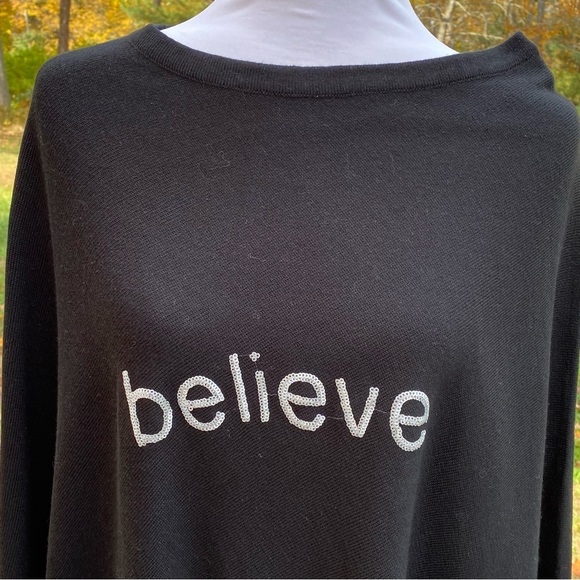 TOP IT OFF SWEATER PONCHO SHRUG BLACK SILVER SEQUIN BELIEVE HOLIDAY ONE SIZE OS - Picture 2 of 10